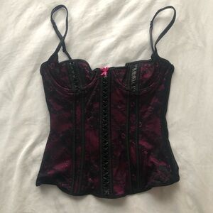 Black & Pink Lace Bustier Top